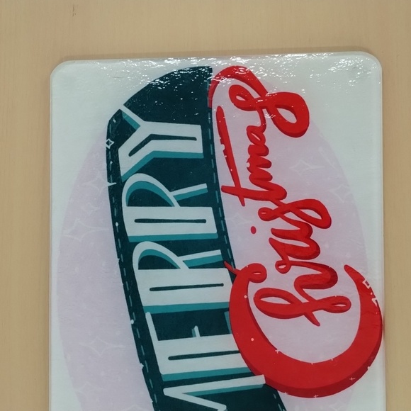 Merry Christmas glass trivet cutting board green red and white 10.5" x 7… - Picture 3 of 8